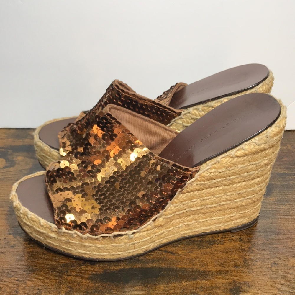 Marc by Marc Jacobs Bronze Sequence Platform Wedge Slip On Sandals 37 /6.5-7 Y2K - Picture 7 of 14